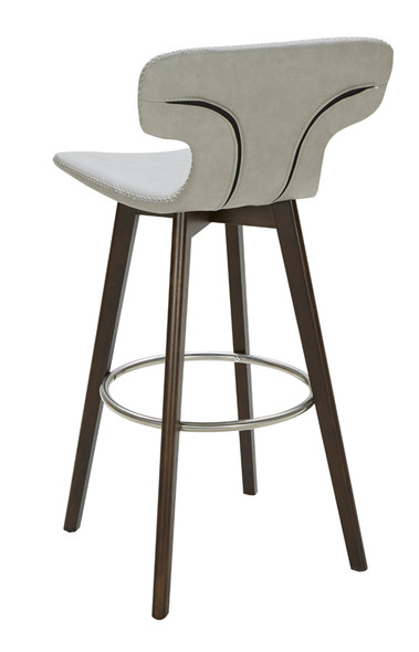 41" Light Grey Eco Leather  Steel  and Wood Bar Stool