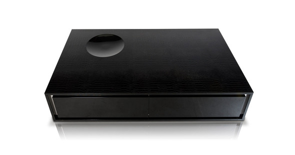 14.5" Black Crocodile Lacquer Coffee Table  with 2 Drawers