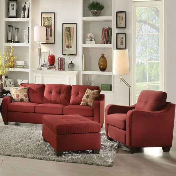 84" X 31" X 35" Red Linen Sofa With 2 Pillows