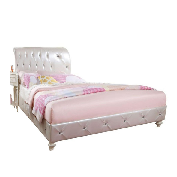 87" X 57" X 44" Pearl White Pu And Ivory Padded Full Bed