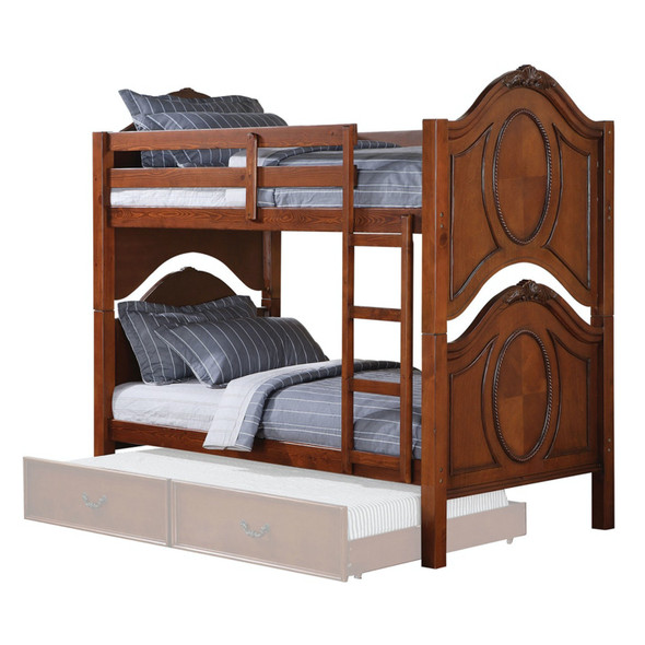81" X 43" X 75" Cherry Pine Wood Twin Over Twin Bunk Bed