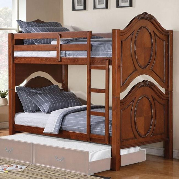 81" X 43" X 75" Cherry Pine Wood Twin Over Twin Bunk Bed
