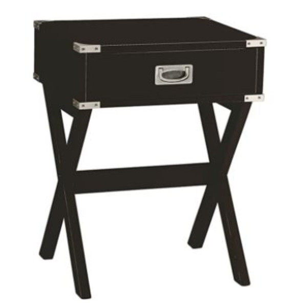 Black Solid Wooden & Metal Accent End Table