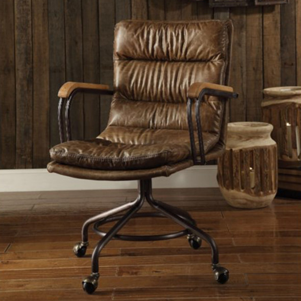 22" X 26" X 36" Vintage Whiskey Top Grain Leather Office Chair