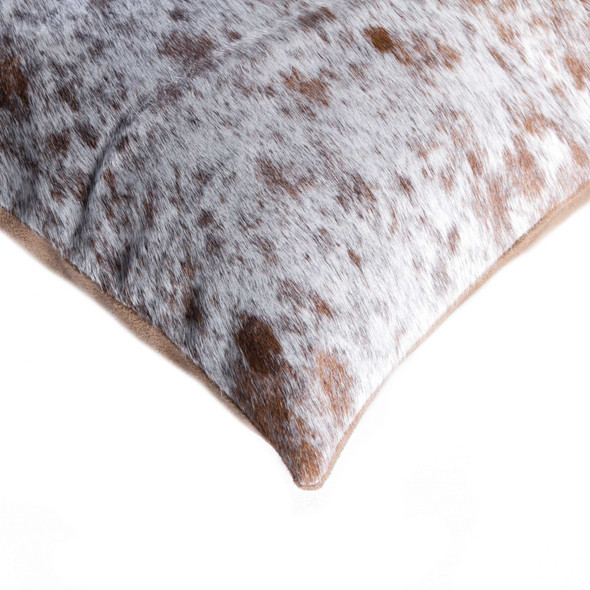 18" x 18" x 5" Salt And Pepper Brown And White Cowhide  Pillow