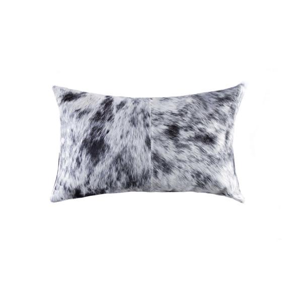 18" x 18" x 5" Salt And Pepper Black And White Cowhide  Pillow