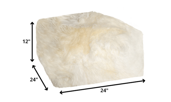 24" x 24" x 12" White Short-Hair Sheepskin Cube Pouf
