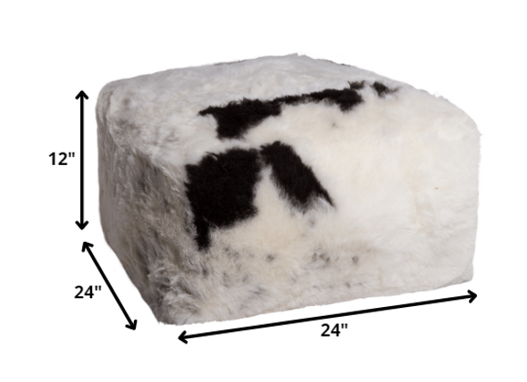24" x 24" x 12" Spotted Short-Hair Sheepskin Cube Pouf