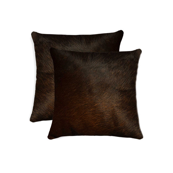 18" x 18" x 5" Chocolate Cowhide  Pillow 2 Pack