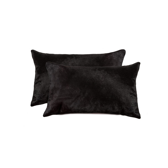12" x 20" x 5" Black Cowhide  Pillow 2 Pack