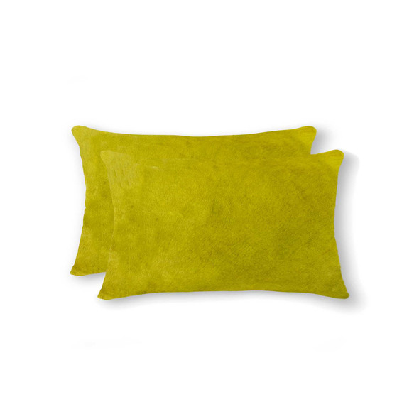 12" x 20" x 5" Yellow Cowhide  Pillow 2 Pack