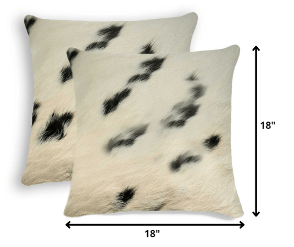 18" x 18" x 5" White And Black Cowhide  Pillow 2 Pack