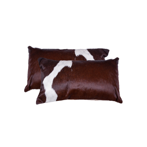 12" x 20" x 5" Chocolate And White Cowhide  Pillow 2 Pack