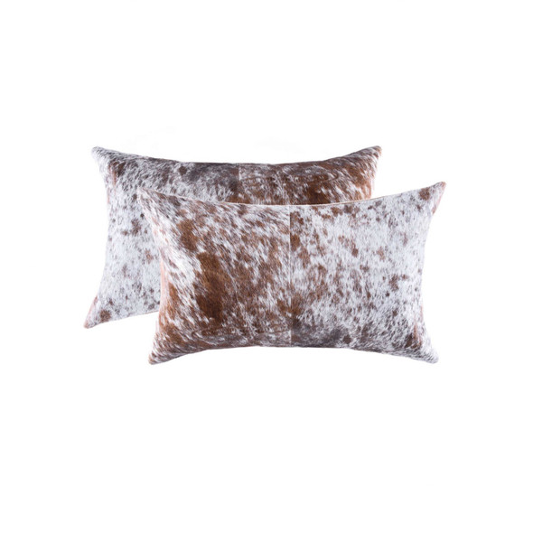 12" x 20" x 5" Salt And Pepper White And Brown Cowhide  Pillow 2 Pack