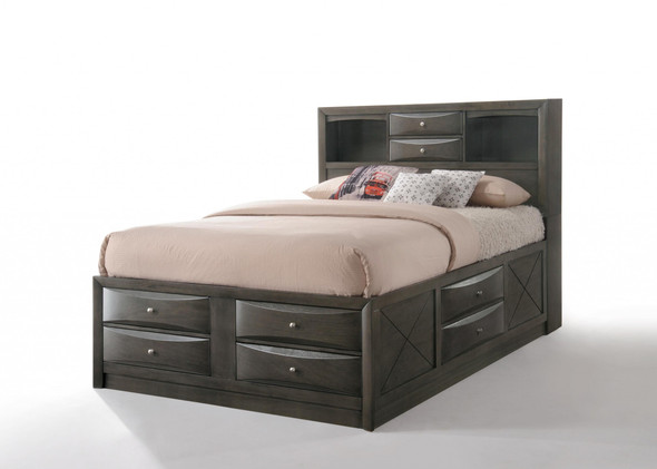 91" X 79" X 56" Eastern King Gray Oak Storage Bed