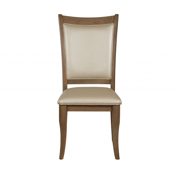 23" X 19" X 40" 2pc Beige Leatherette And Gray Oak Side Chair