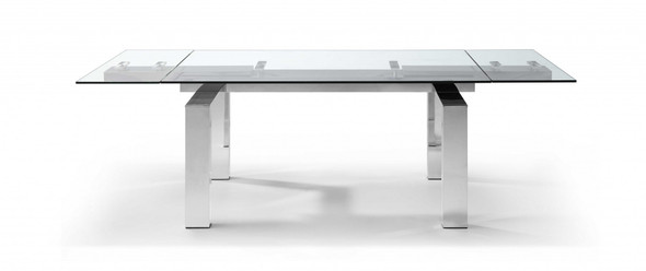 63" X 35" X 30" Clear Glass Aluminum Extendable Dining Table