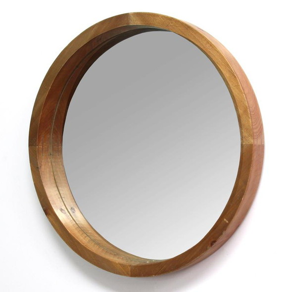 20" Chic Round Wood Framed Wall Mirror