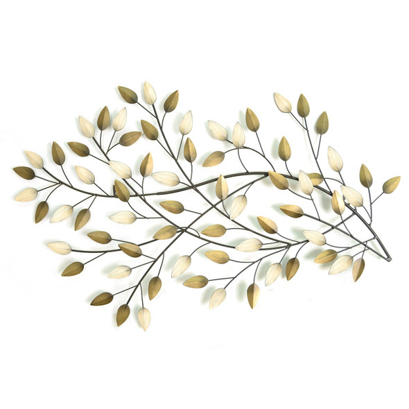 Gold and Beige Metal Blowing Leaves Wall Decor