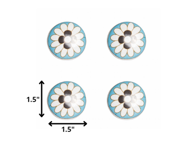 Floral White and Sky Blue Set of 12 Knobs