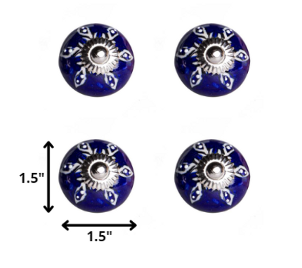 1.5" x 1.5" x 1.5" Hues Of White Navy And Silver  Knobs 8 Pack