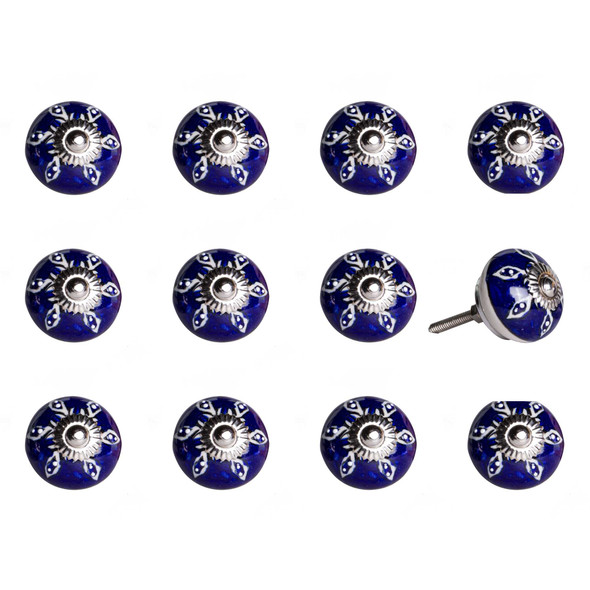 1.5" x 1.5" x 1.5" Navy White and Silver  Knobs 12 Pack