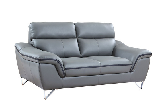 36" Contemporary Grey Leather Loveseat