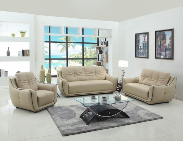 108" Elegant Beige Leather Sofa Set