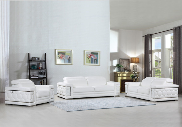 114" Sturdy White Leather Sofa Set