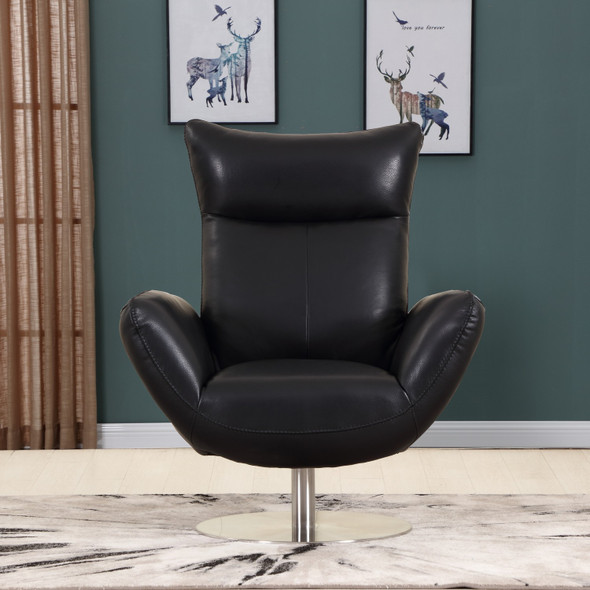 43" Black Contemporary Leather Lounge Chair