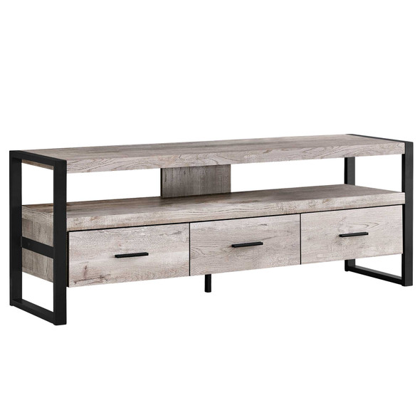 15.5" x 59" x 21.75" Taupe Black Particle Board Hollow Core Metal TV Stand with 3 Drawers