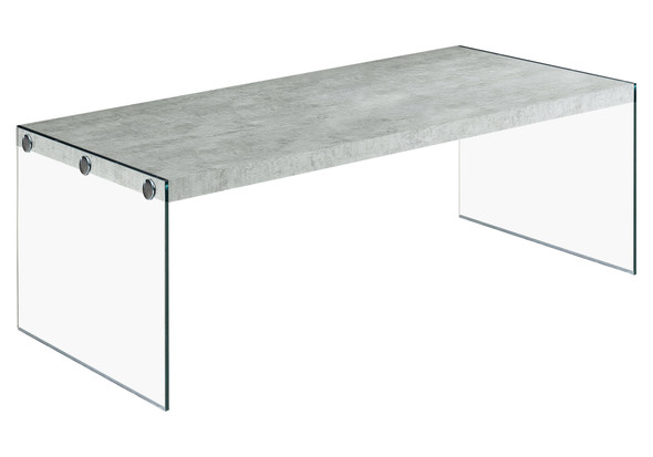 22" x 44" x 16" Grey Cement  Tempered Glass  Coffee Table