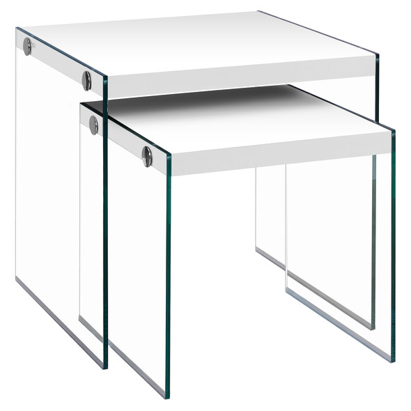 35.5" Glossy White Particle Board and Clear Glass Two Pieces Nesting Table Set