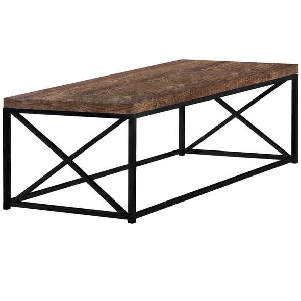 17" Reclaimed Wood Particle Board and Black Metal Coffee Table