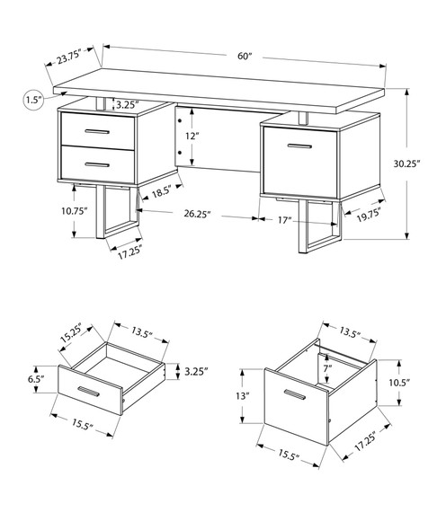 23.75" x 60" x 30.25" Dark Taupe Silver Particle Board Hollow Core Metal  Computer Desk With A Hollow Core