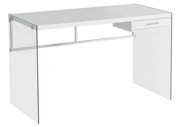 23.75" x 48" x 30" White Clear Particle Board Glass Metal Tempered Glass  Computer Desk