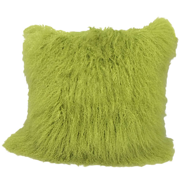 24" Lime Green Genuine Tibetan Lamb Fur Pillow with Microsuede Backing