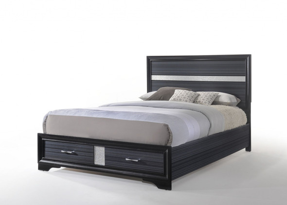 63" X 84" X 50" Black Wood Queen Bed w/Storage