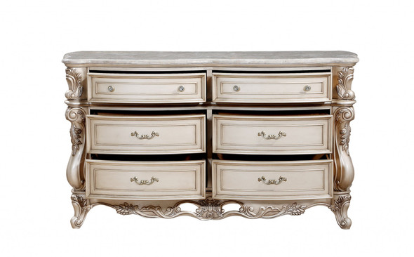 21" X 72" X 41" Antique White Wood Dresser w/Marble Top