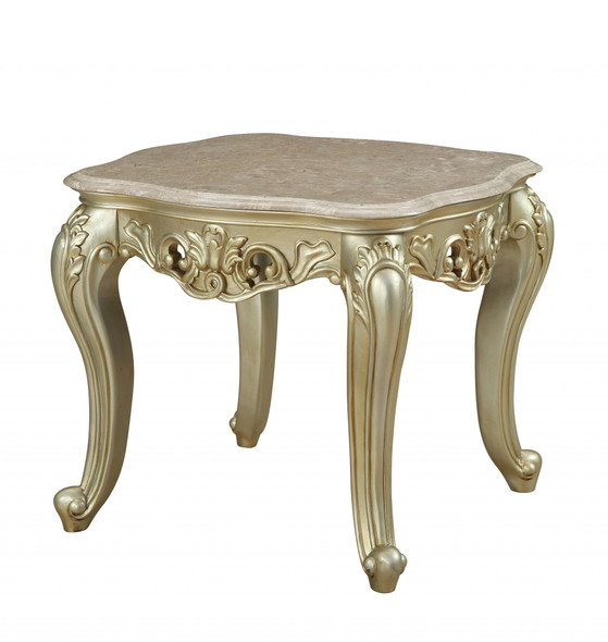 28" X 28" X 24" Marble Antique White Wood PolyResin End Table