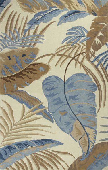 8'x11' Ivory Blue Hand Tufted Tropical Leaves Indoor Area Rug