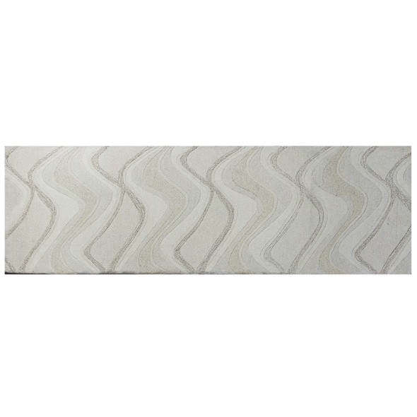 2' x 7' Ivory Abstract Waves Wool Runner Rug