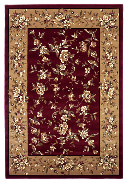 5' x 8' Red or Beige Floral Bordered Area Rug