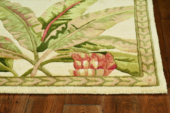 4'x6' Ivory Hand Tufted Bordered Tropical Plants Indoor Area Rug