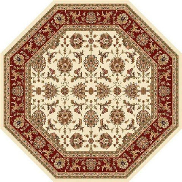 Ivory Red Machine Woven Traditional Octagon Indoor Area Rug