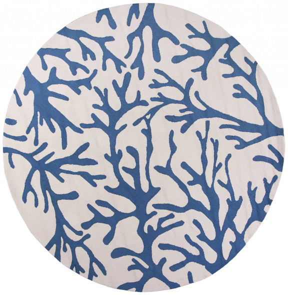 7' Round Ivory or Blue Corals Indoor Area Rug