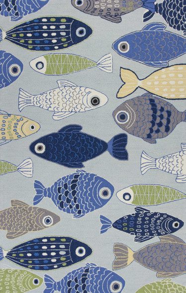 2'x3' Light Blue Hand Hooked Oversized Sea Of Fish Indoor Accent Rug