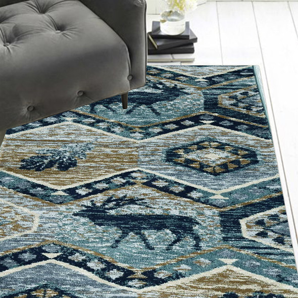 8' Seafoam Machine Woven Geometric Lodge Indoor Runner Rug