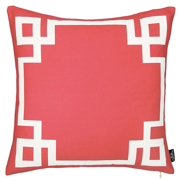 Square Red and White Geometric Decorative Throw Pillow Cover