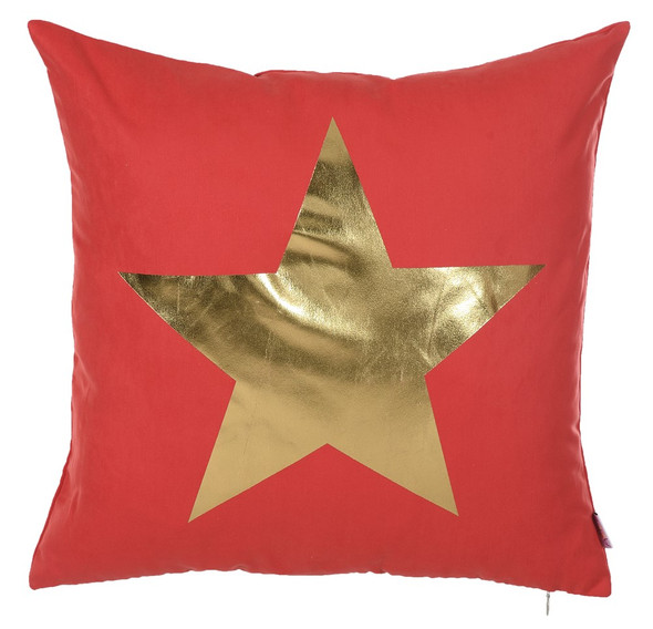 Gold and Red Center Star Decorative Throw Pillow Cover